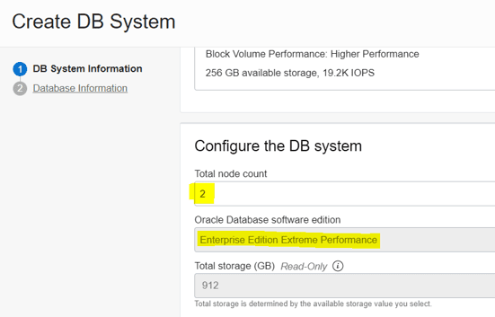 DB system configurations for Oracle RAC