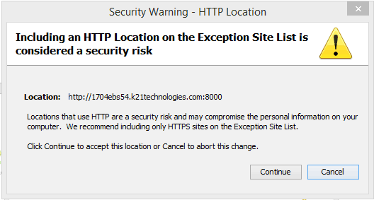 security warning for Http location