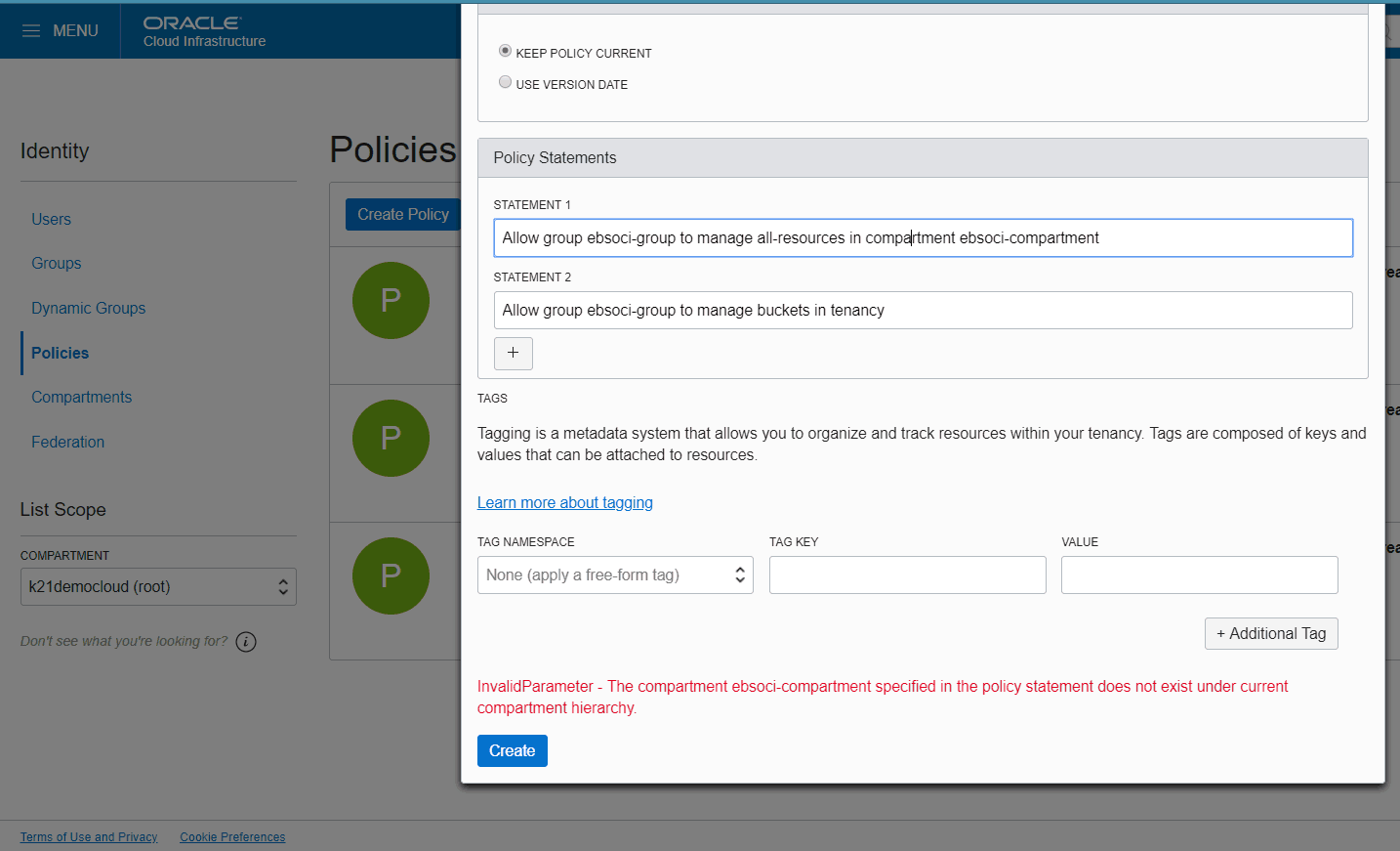 Invalid Parameter Error in Policy
