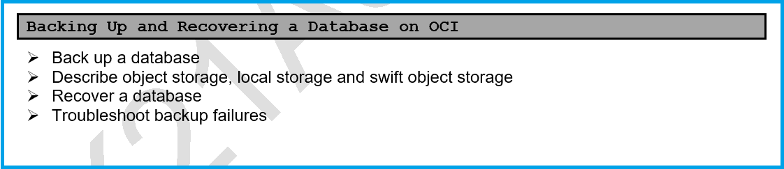 Backing Up and Recovering a Database on OCI 1Z0-998 