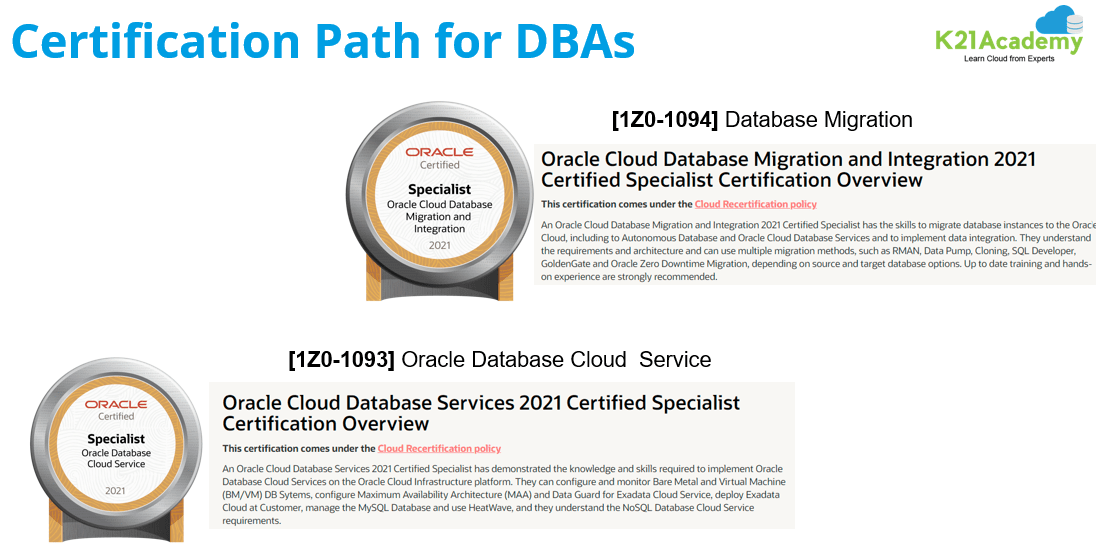 Certification path for DBA's
