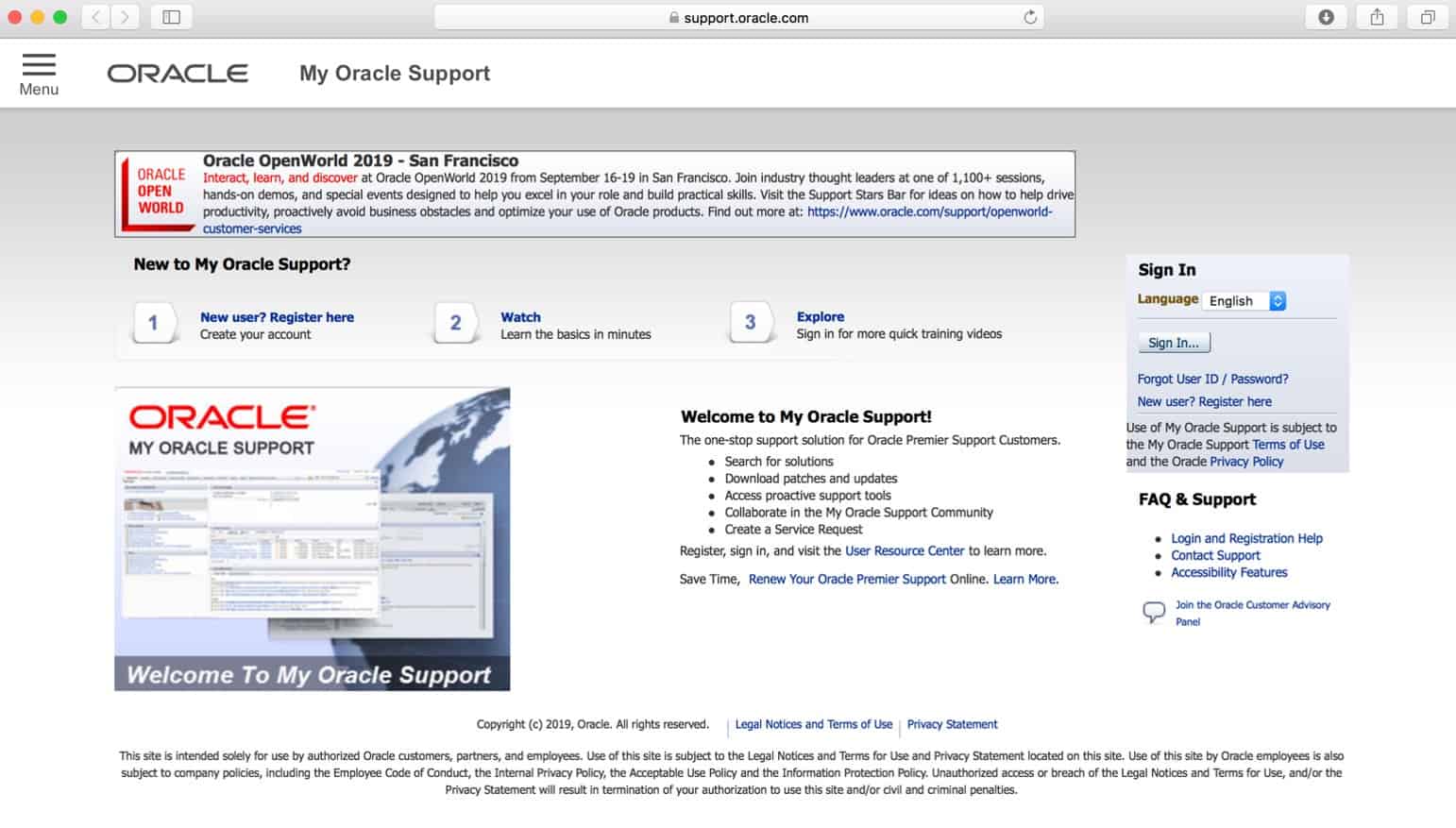 oracle support service request