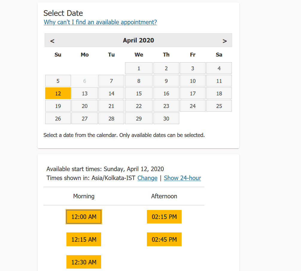 Azure Select Exam date Calendar