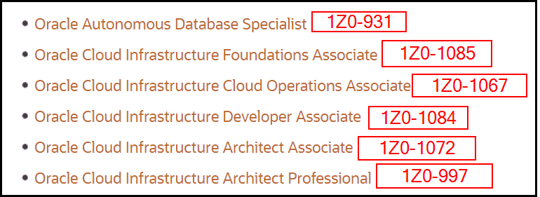 oracle certifications list
