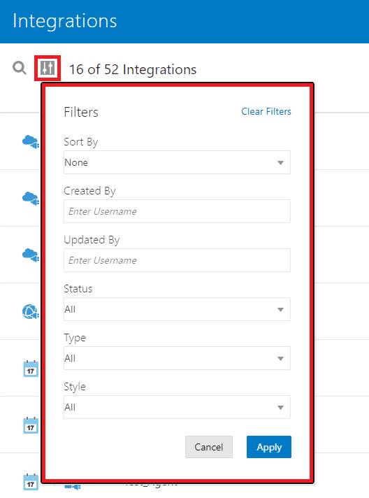 Oracle Integartion Cloud oic new filter options