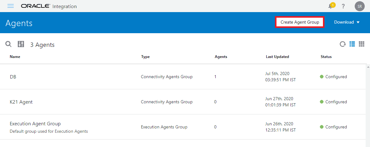 Oracle Integration Cloud OIC creating Agent group