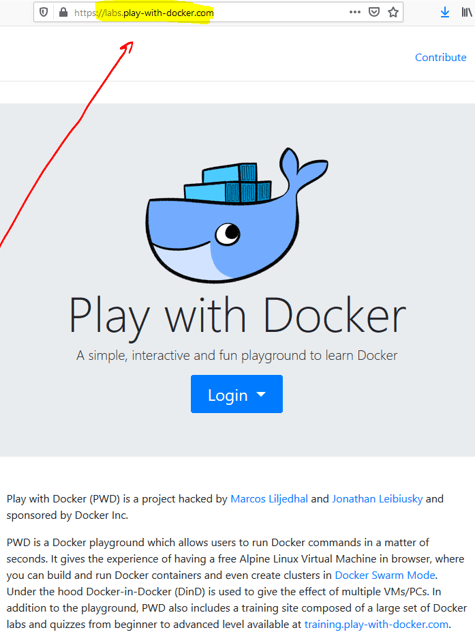 Play With Docker homepage