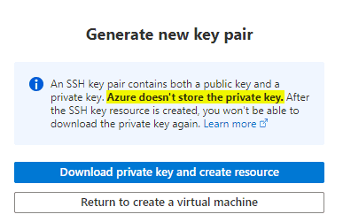 VM Private key pair
