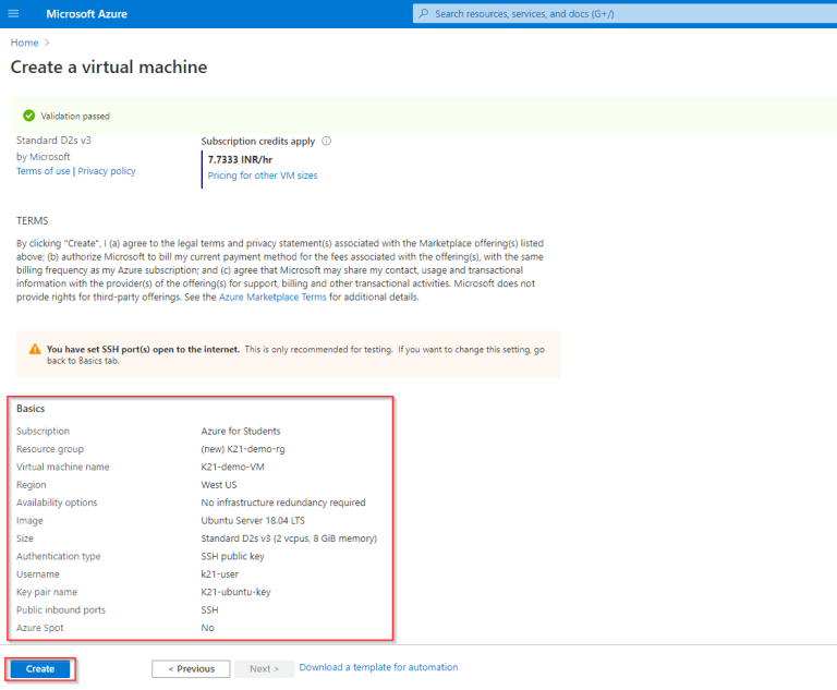 How to create and connect Ubuntu Virtual Machine in Azure