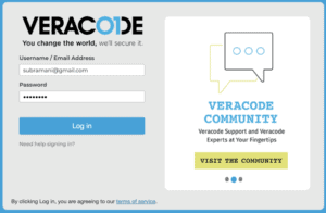 Veracode login screen