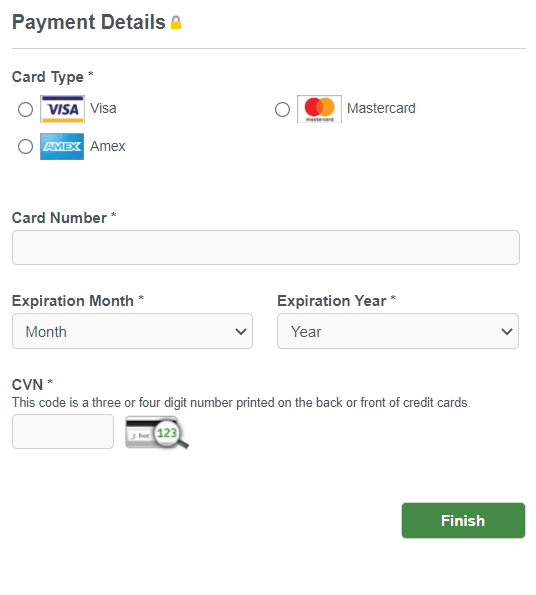Credit card details