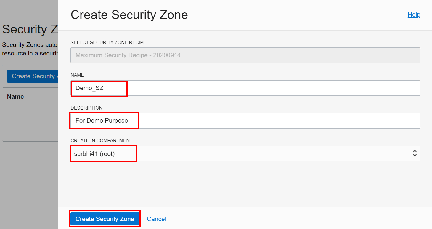 create security zone2