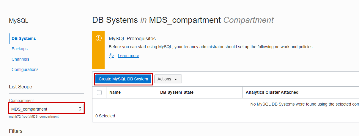 mysql db system page