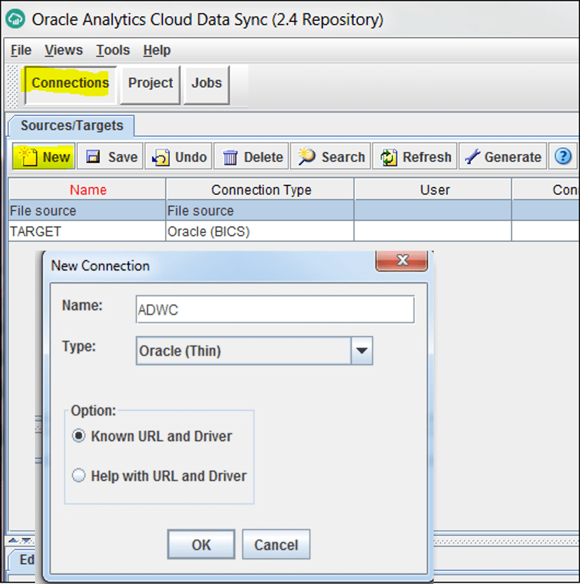 oracle data sync connection