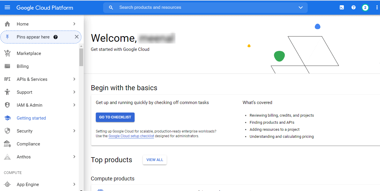 Google Cloud Free-Tier account- GCP Console Homepage