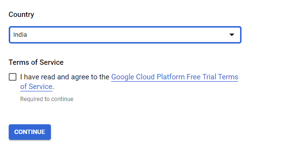 Step 4: Read and Agree for Google cloud platform free trial terms 
