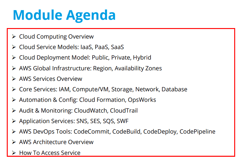 AWS Module 1 agenda