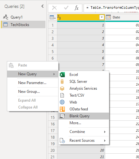 Create new Power Query