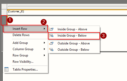 Add Rows and Column in Tablix