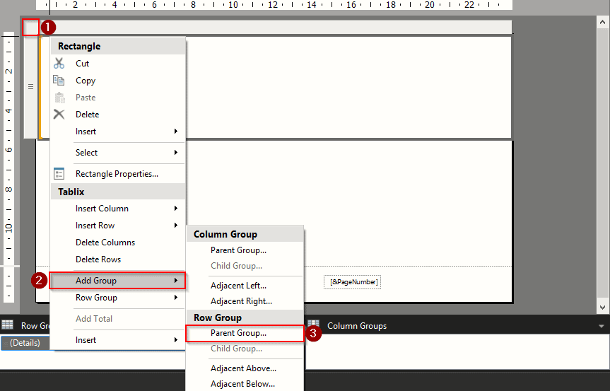 Create Row Group in Report Builder