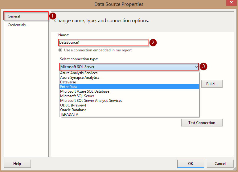 Select Data Source in Report Builder
