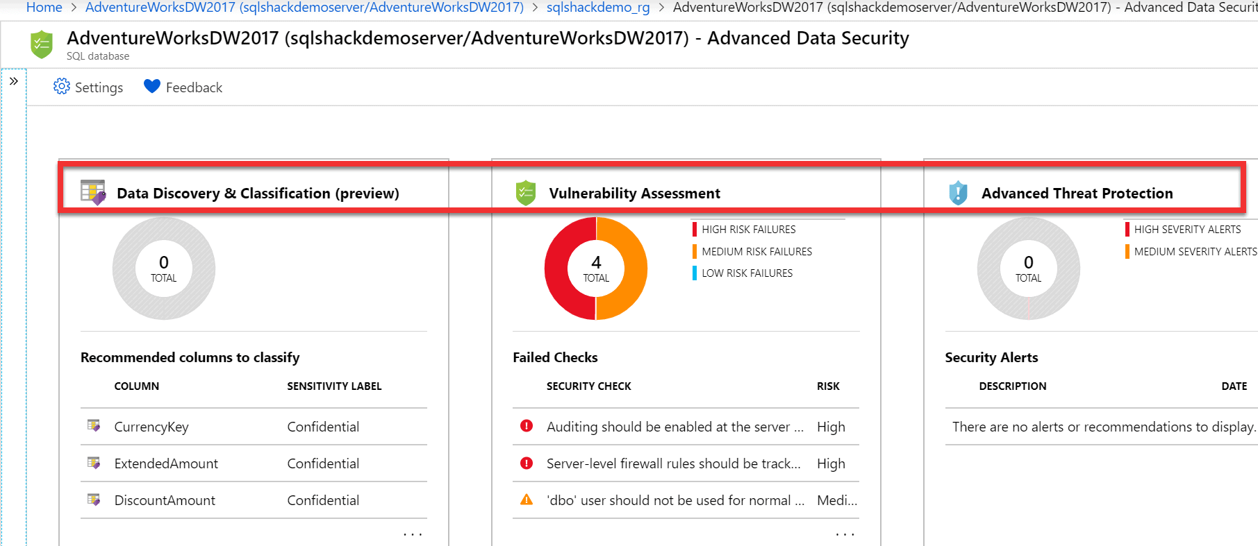 Advanced Data Security for database aministrations tasks on Microsoft Azure