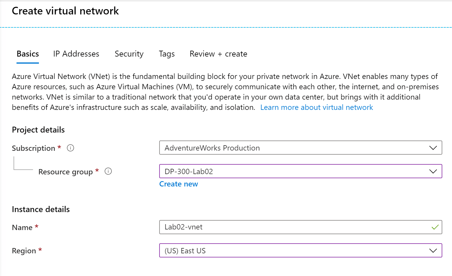 Deploy VNet for Database Administration on Microsoft Azure task