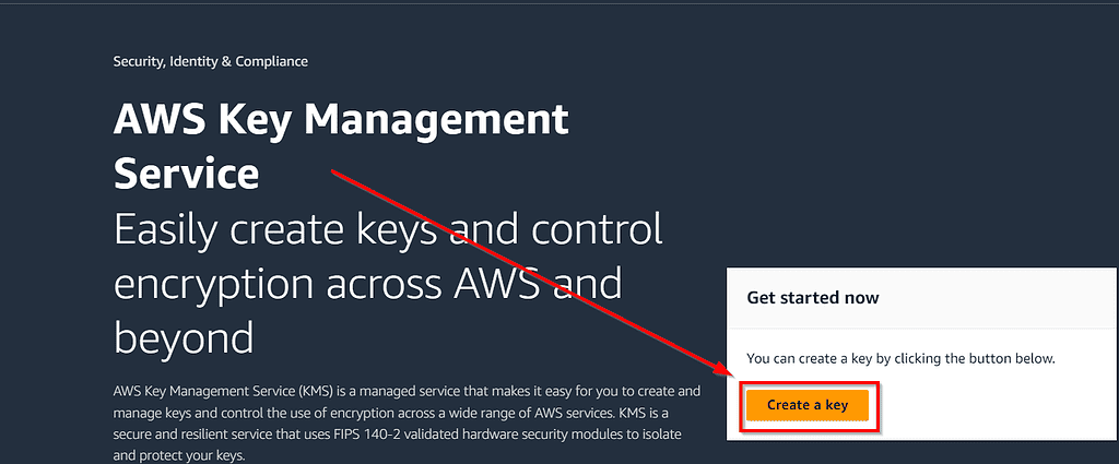 click on Create a Key.in aws kms