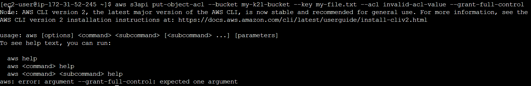 Troubleshooting AWS S3 errors in AWS CLI: invalidargument