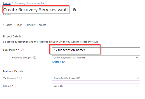 Create an Azure Site Recovery vault: